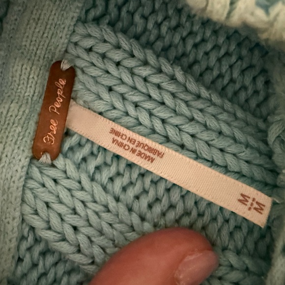 Free People Light Blue Women's Cowl 100% Cotton Sweater - Picture 3 of 7